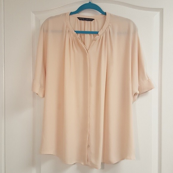 Zara Basics White Cream Short Sleeve Blouse - Picture 1 of 4